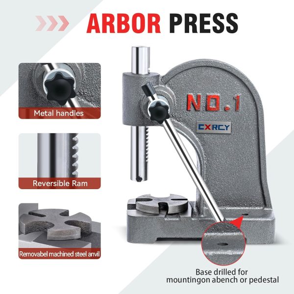 CXRCY 1 Ton Arbor Press Cast Iron Round Ram Grey-5